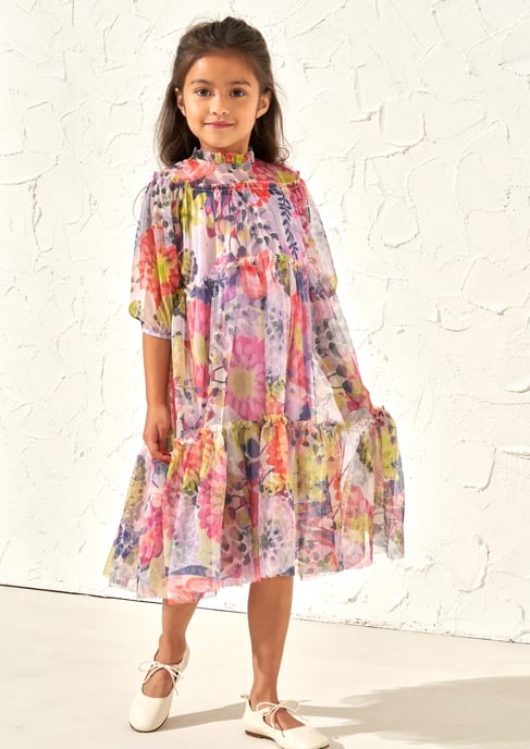 Eleanor Pink Print Mesh Dress