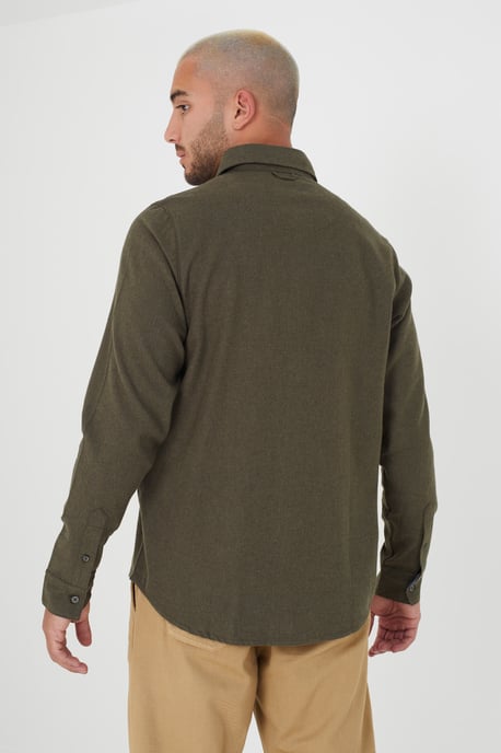 Khaki Cotton Brushed Flannel Long Sleeve Shirt