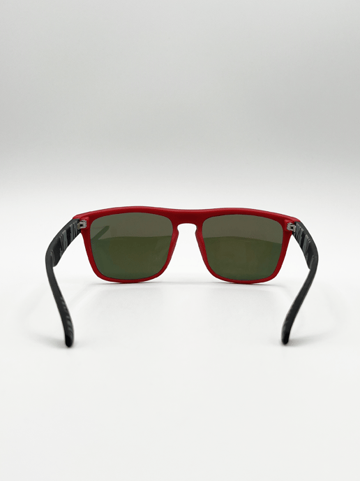 Matte Black Wayfarer Sunglasses with Orange Mirrored Lens - Image 4