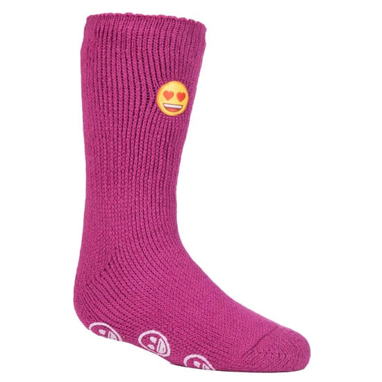 Wärmehalter - Kindercharakter rutschfeste 2.3 TOG Winter warme thermische Hausschuhsocken mit Greifern - Emoji Herz Gesicht - Image 1