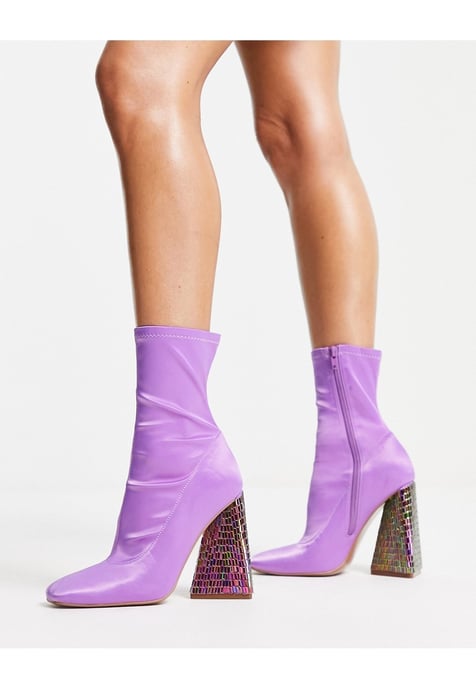ASOS DESIGN Edison triangular heel sock boots in lilac-Purple