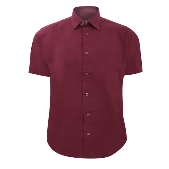 Russell Collection Mens Short Sleeve Easy Care Fitted Shirt (Port)