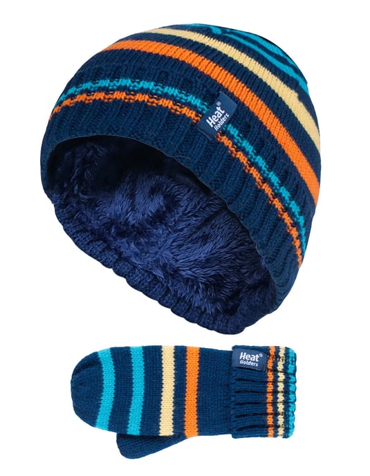 Wärmehalter - Kinder Jungen Winter gestrickt thermische Fleece gefüttert Cuffed Beanie Mütze und Handschuhe Set - NSM1P5 - Image 1