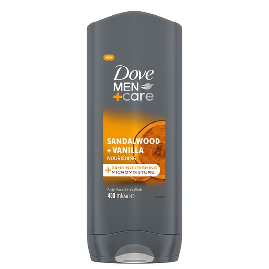 Dove Men+Care 3 in 1 Body, Face & Hair Wash Sandalwood + Vanilla 400ml, 6 Pack