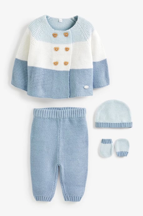 Blue Cardigan, Trouser, Hat and Mittens Boxed Gift Set