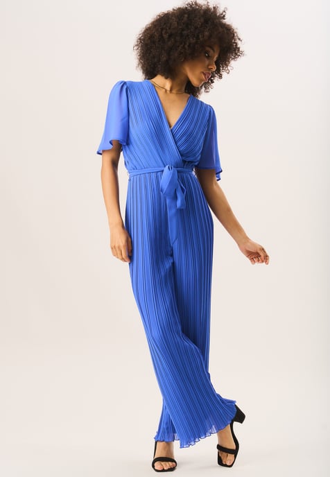 Angel Sleeves Pleated Belted Wrap Jumpsuit