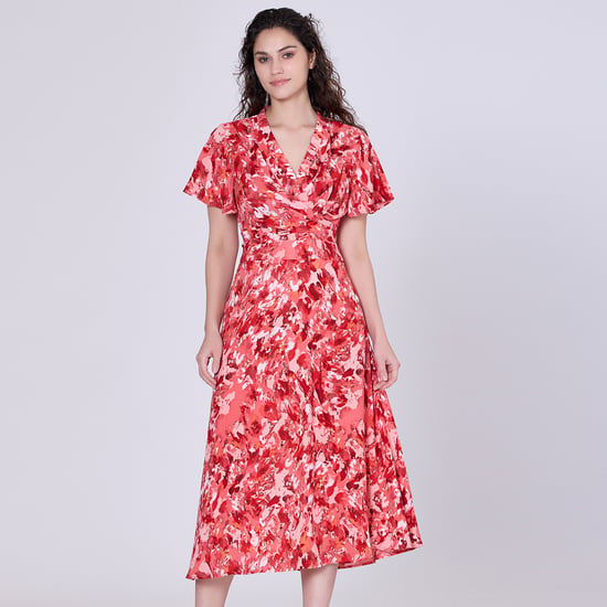 Wrap midi abstract print midi dress