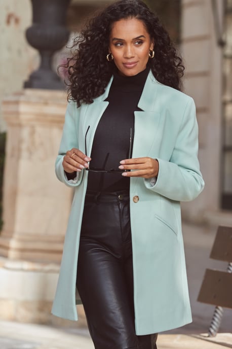 Sage Green Faux Wool Notch Neck Coat