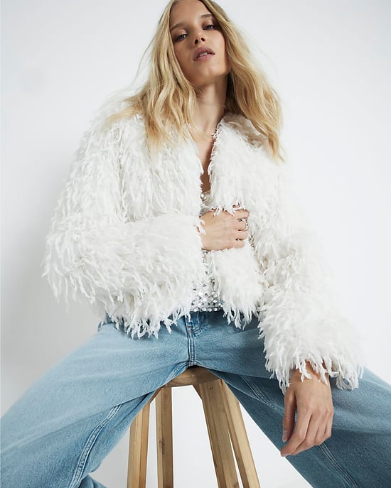 River Island Womens Jacket Cream Faux Feather Trophy - Image 5
