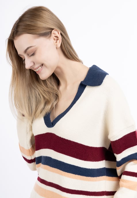 Dreimaster Strickpullover Damen Wollweiss Mehrfarbig - Image 5
