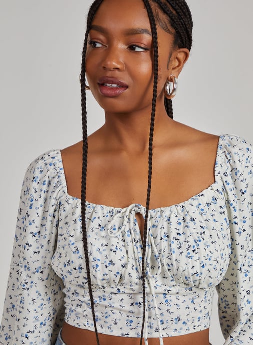Floral Print Long Sleeve Peasant Top