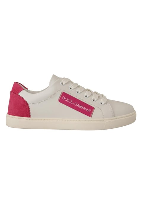 Dolce & Gabbana Women's White Pink Leather Low Top Sneakers  Shoes