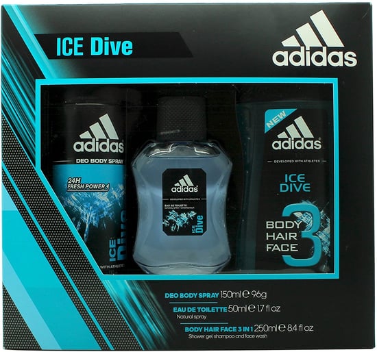Adidas Ice Dive Gift Set 50ml Eau De Toilette and Body Spray 150ml and Shower Gel 250ml