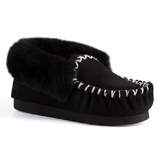 Aus Wooli "Waterloo" Australia Hand Stitched Womens Sheepskin Moccasin, Black