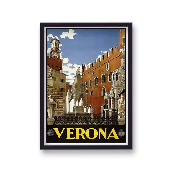 Vintage Travel Print Verona without Border - Black Frame