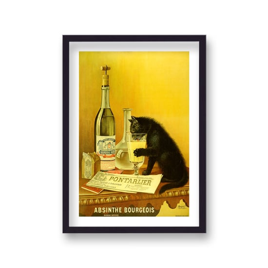 Vintage Advertising Print Absinthe Bourgeois Black Cat with Border - Black Frame