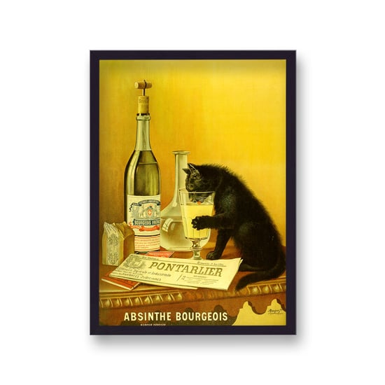 Vintage Advertising Print Absinthe Bourgeois Black Cat without Border - Black Frame