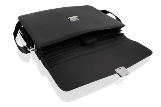 Woodland Leather Plain Black Folio 13.5" Top Handle Adjustable Removeable Shoulder Strap