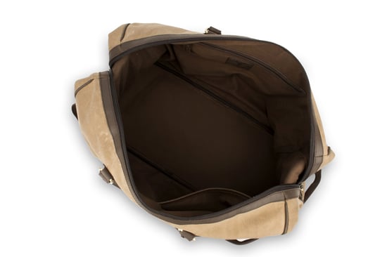 Woodland Leather Beige Canvass And Brown Leather Large Holdall 22.0" Wide Central Zip Opening Adjustable Shoulder Strap