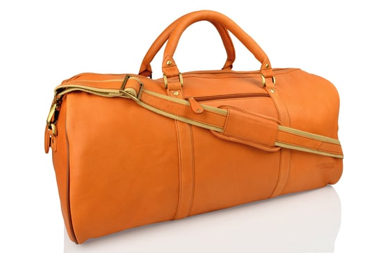 Woodland Leather Tan Large Size Travel Holdall 24.0" Wide Wide Central Zip Opening Adjustable Shoulder Strap