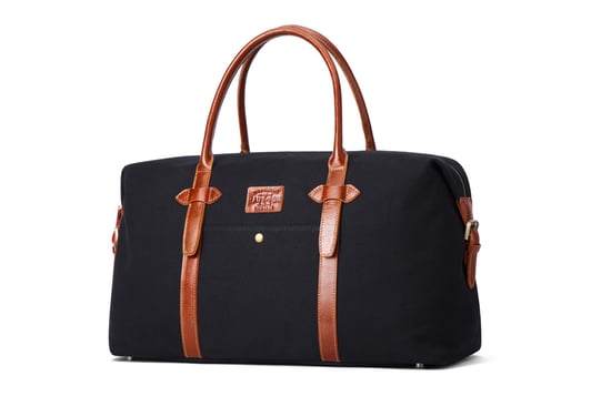 Hautton Leather Black Canvass And Tan Leather Mix Holdall 19.0" Central Zip Compartment Adjustable Shoulder Strap