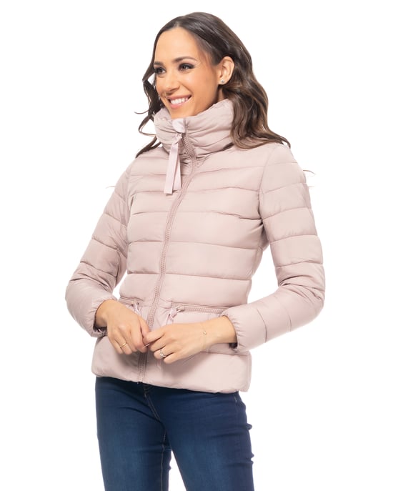 Short Down Jacket With Zipper Horizontal Pockets And High Collar - Image 1