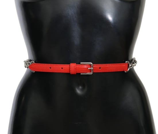 Dolce & Gabbana Women's Red Leather Roses Floral Silver Waist Belt (Ceinture en cuir rouge à fleurs) - Image 1
