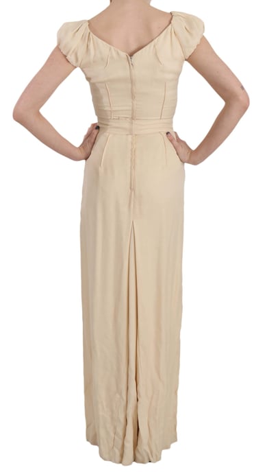 Dolce & Gabbana - Robe à manches courtes en soie beige pour femmes - Image 3