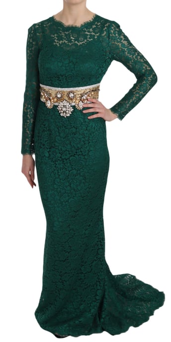 Dolce & Gabbana - Robe fourreau en dentelle à ceinture or et cristal pour femme - Image 1