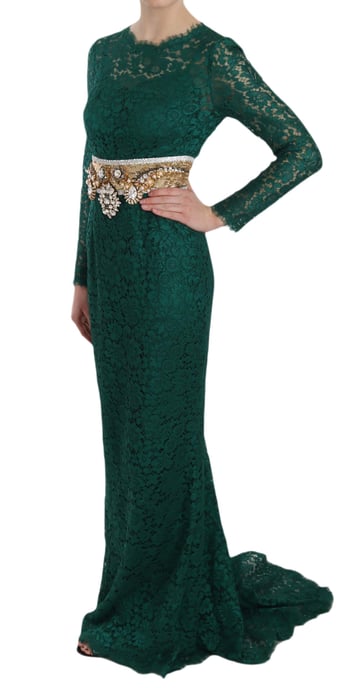 Dolce & Gabbana - Robe fourreau en dentelle à ceinture or et cristal pour femme - Image 3
