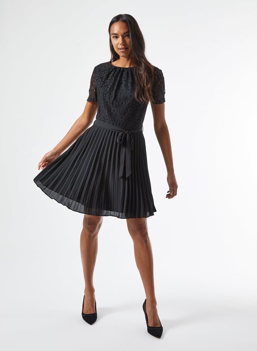 Dorothy Perkins Womens Black Mini Lace Dress Short Sleeve Round Neck Loose Fit