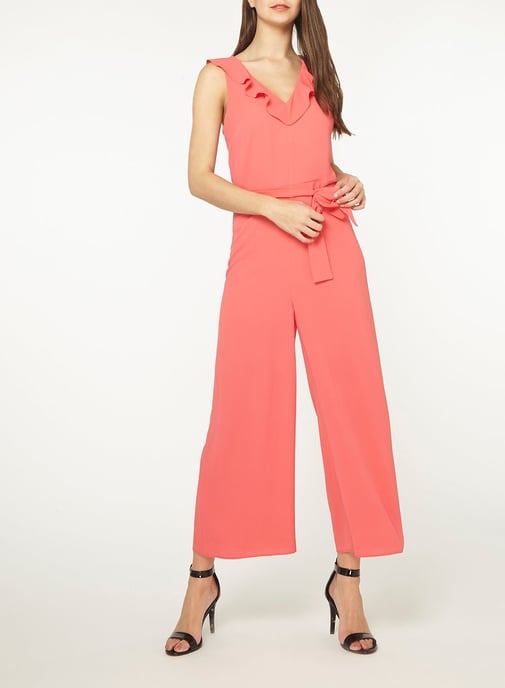Dorothy Perkins Womens Tall Pink Ruffle Culotte Jumpsuit One Piece Belted