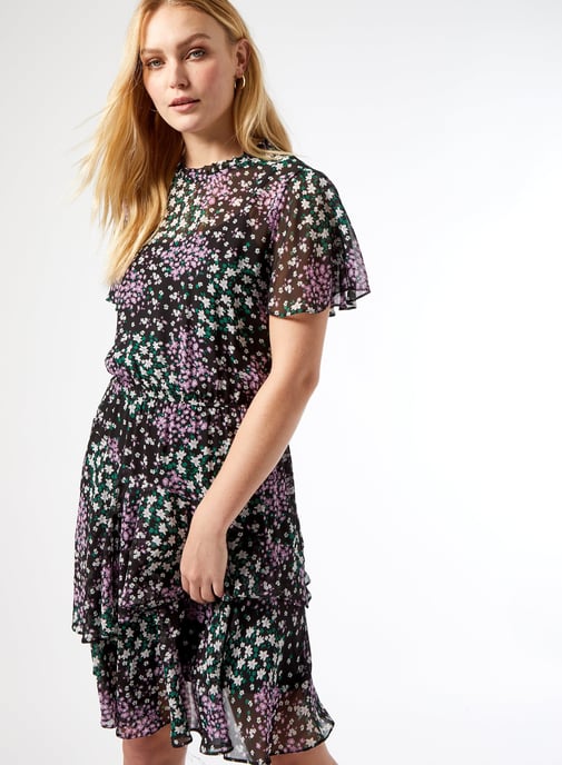 Dorothy Perkins Womens Tall Multi Fit & Flare Mini Dress Round Neck Short Sleeve
