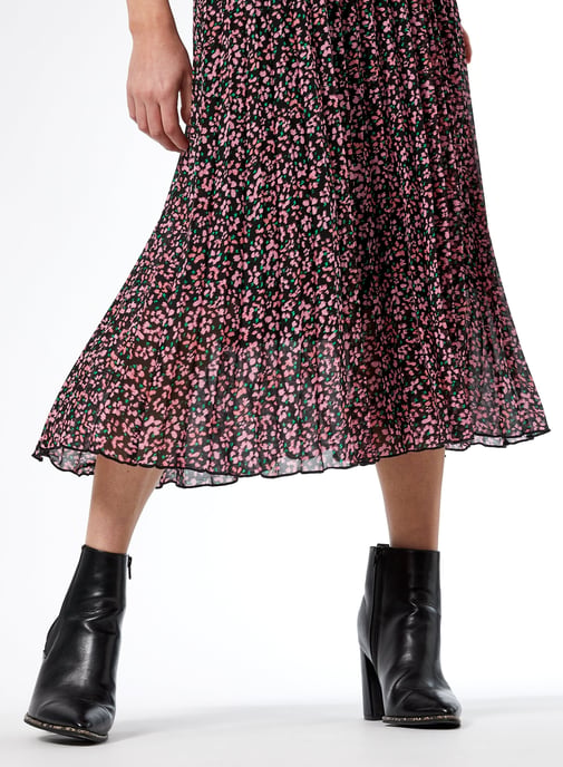 Dorothy Perkins Womens Multi Floral Print Pleated Midi Skirt Casual Bottoms