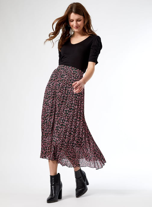 Dorothy Perkins Womens Multi Floral Print Pleated Midi Skirt Casual Bottoms