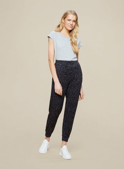 Dorothy Perkins Womens Black Animal Print Cuffed Leg Joggers Activewear Trousers