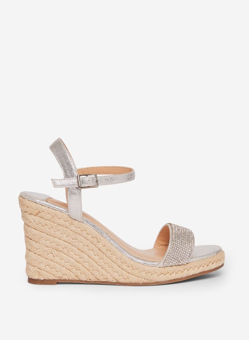 Dorothy Perkins Womens Grey Raa Raa Wedge Sandals Open Toe Heels Buckle Shoes
