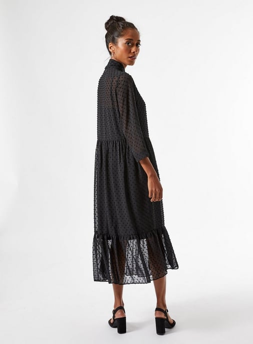 Dorothy Perkins Womens Petite Black Dobby Shirt Dress Tie Neck