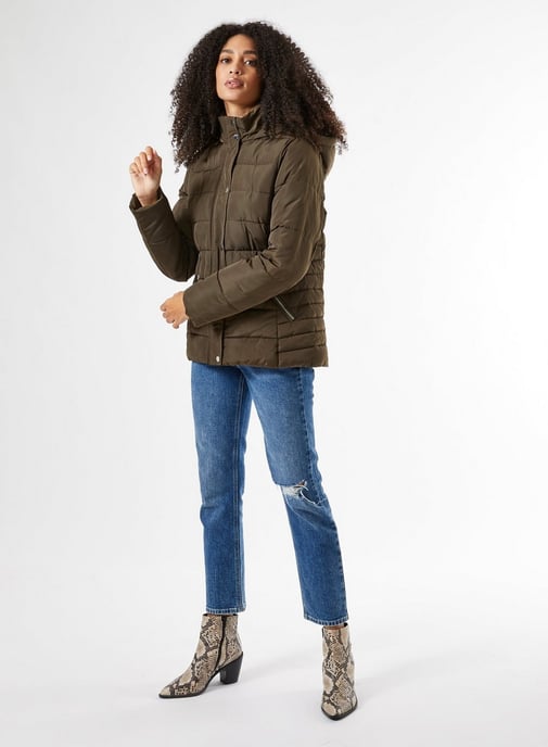 Dorothy Perkins Womens Green Short Padded Coat Winter Warm Jacket Outwear Top