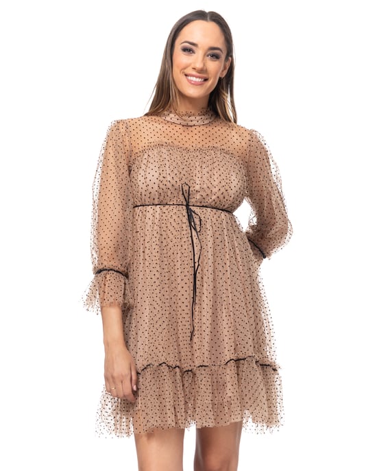 Net Dots Dress With Flounces And Belt - Image 1