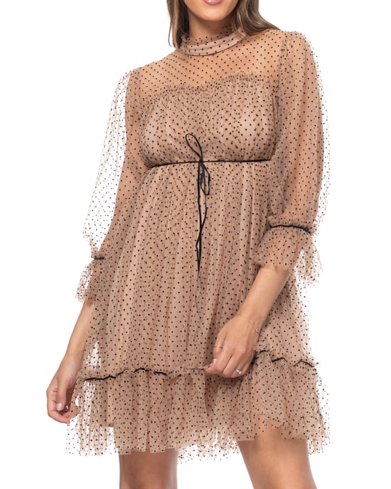 Net Dots Dress With Flounces And Belt - Image 2