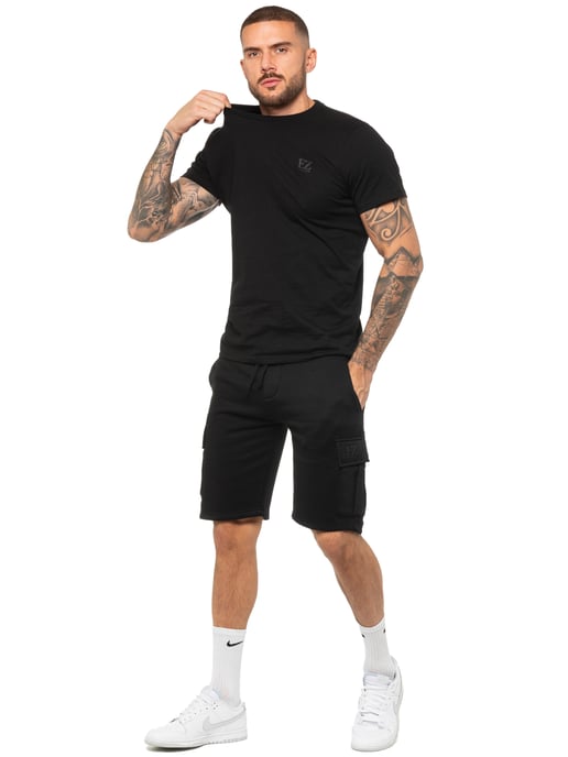 Enzo | Herren T-Shirt Trainingsanzug mit Shorts Set - Schwarz - Image 2