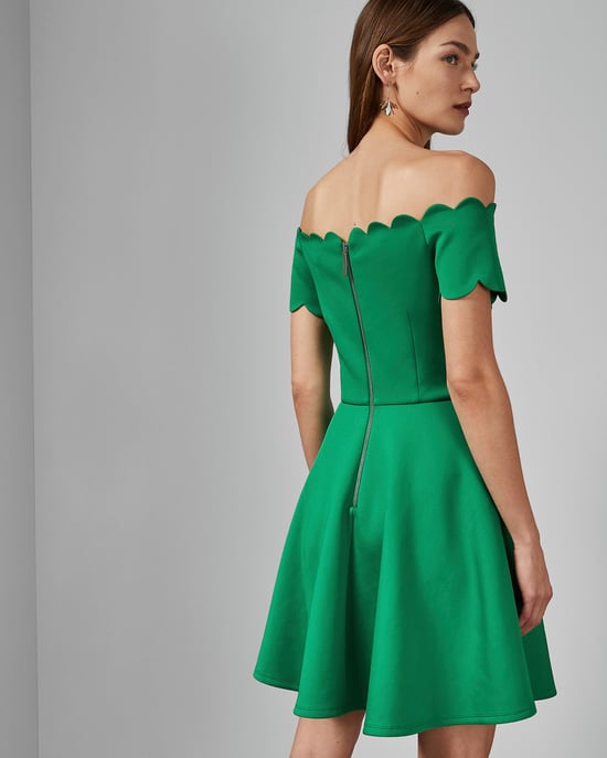 Ted Baker Fellama Bardot Scallop Skater Dress in Bright Green