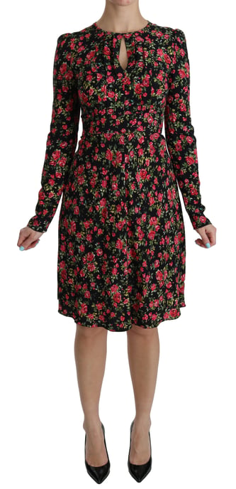 Dolce & Gabbana Black Floral Longsleeve Knee Length Dress