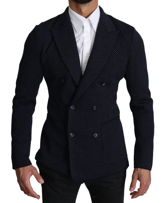 Dolce & Gabbana - Manteau bleu foncé à pois et à double boutonnage pour homme - Blazer - Image 1