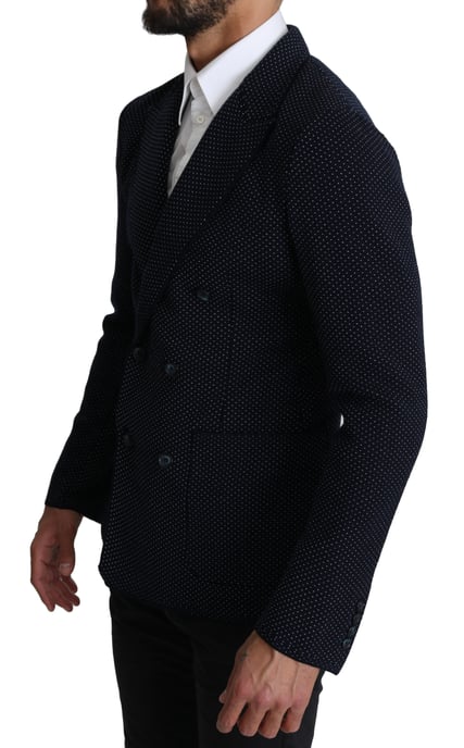 Dolce & Gabbana - Manteau bleu foncé à pois et à double boutonnage pour homme - Blazer - Image 2