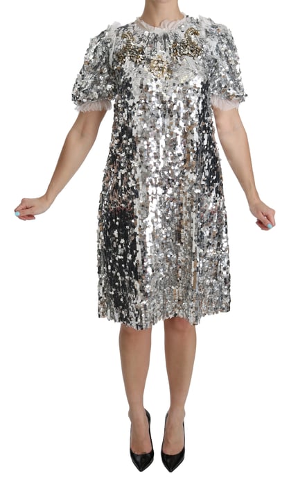 Dolce & Gabbana Women's Silver Sequined Crystal Shift Gown Dress (robe droite à paillettes argentées) - Image 1
