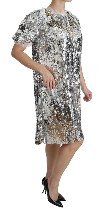 Dolce & Gabbana Women's Silver Sequined Crystal Shift Gown Dress (robe droite à paillettes argentées) - Image 2