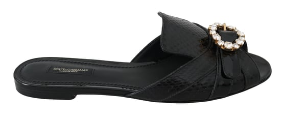 Dolce & Gabbana Black Ayers Leather Flats Slides Shoes