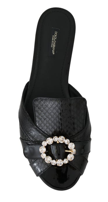 Dolce & Gabbana Black Ayers Leather Flats Slides Shoes